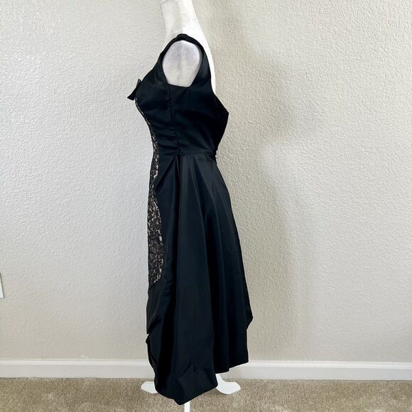 Vintage Lilli Diamond 1960s Black Chiffon Lace Bubble Bow Detail Pencil Dress - Picture 7 of 16